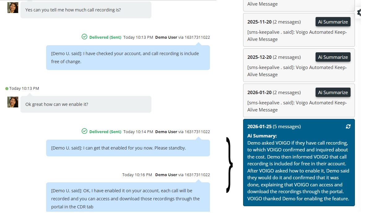 AI-powered SMS conversation summaries dashboard